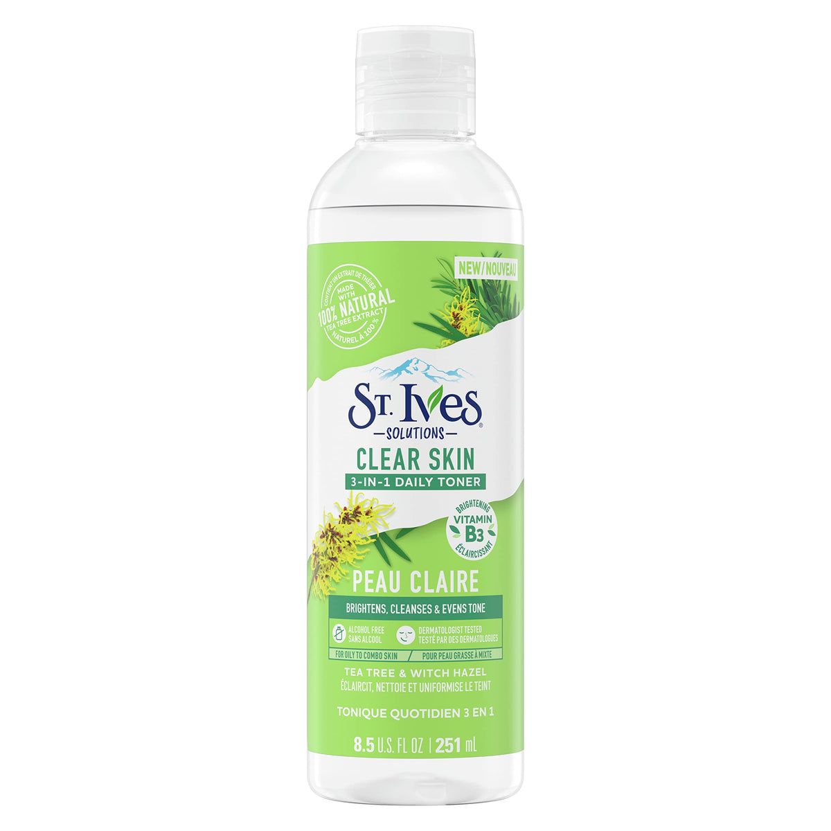 St. Ives 3-In-1 Face Toner For Oily & Acne-Prone Skin With Tea Tree & Witch Hazel, 