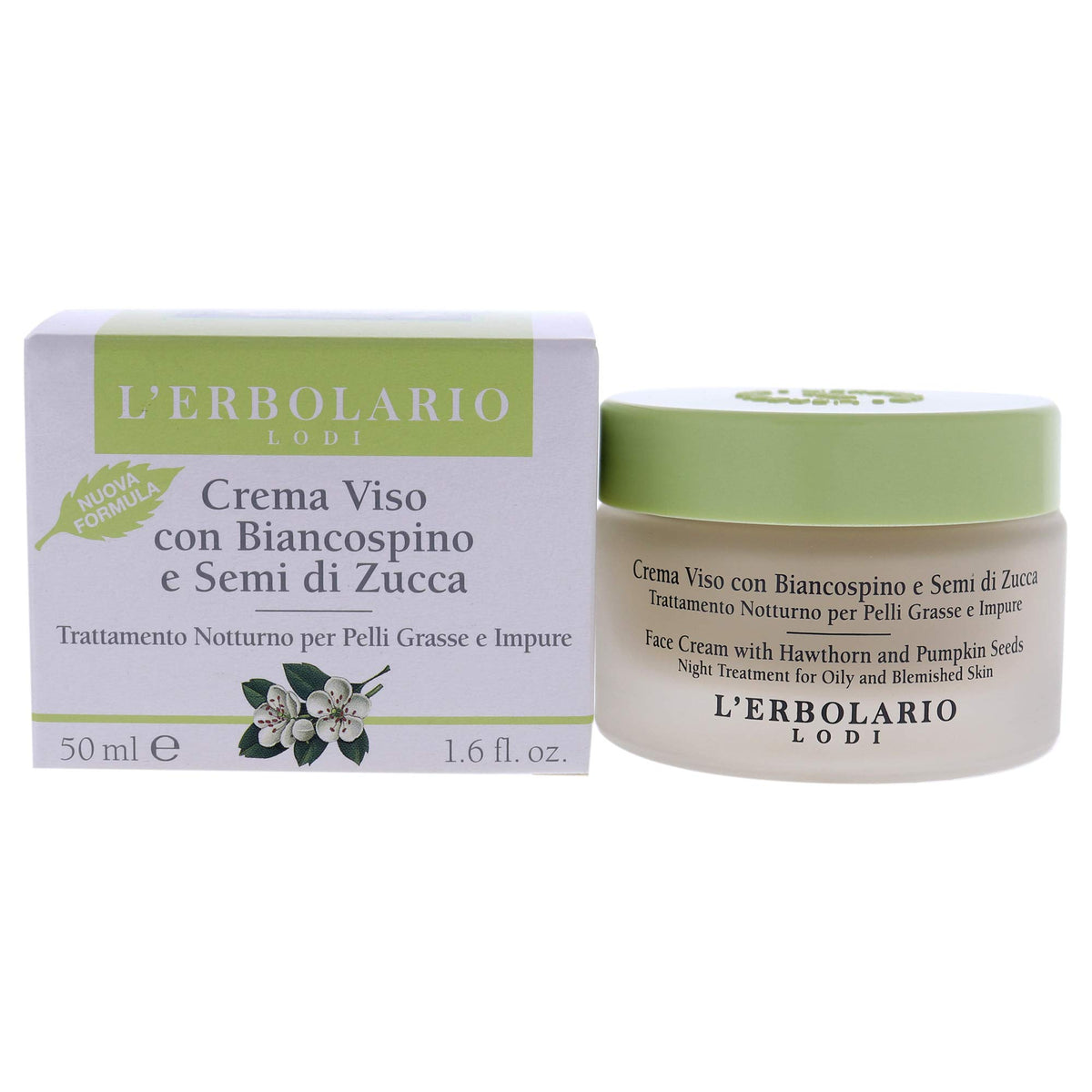 L'Erbolario Face Cream With Hawthorn & Pumpkin Seeds - Moisturizing Night Treatment, 1.6 Oz