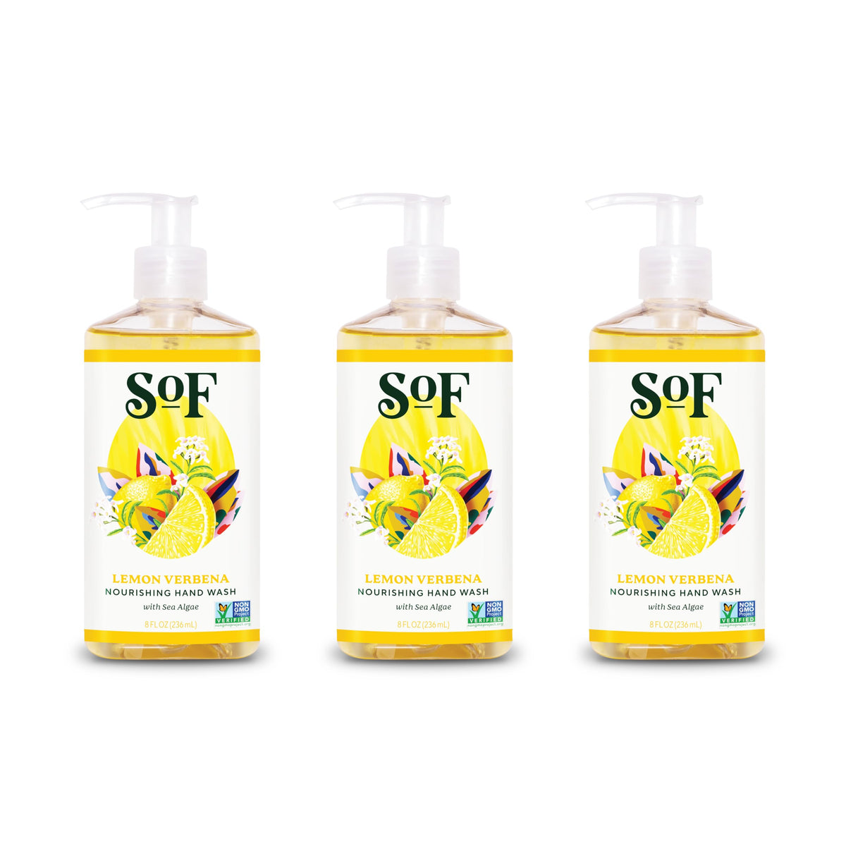 South Of France Sof Nourishing Hand Wash, Vegan Sea Algae & Coconut, Lemon Verbena, 8 Oz, 3 Pack