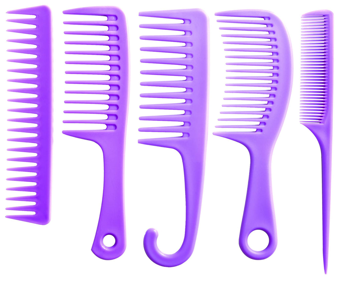 Gaonswoe 5 Pcs Hair Comb Set - Wide Tooth, Rat Tail, Large Shower Comb For Curly & Thick Hair