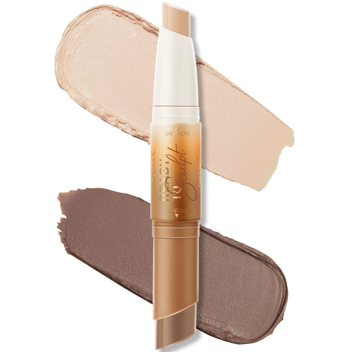 FOCALLURE 2 in 1 Cream Bronzer & Highlighter Stick, Waterproof Contour Pencil, CUSTARD SAUCE