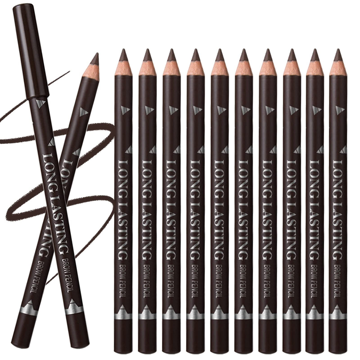 Dekrion 12Pcs Dark Brown Eyebrow Pencils Set, Waterproof & Long-Lasting Eye Liner For Women