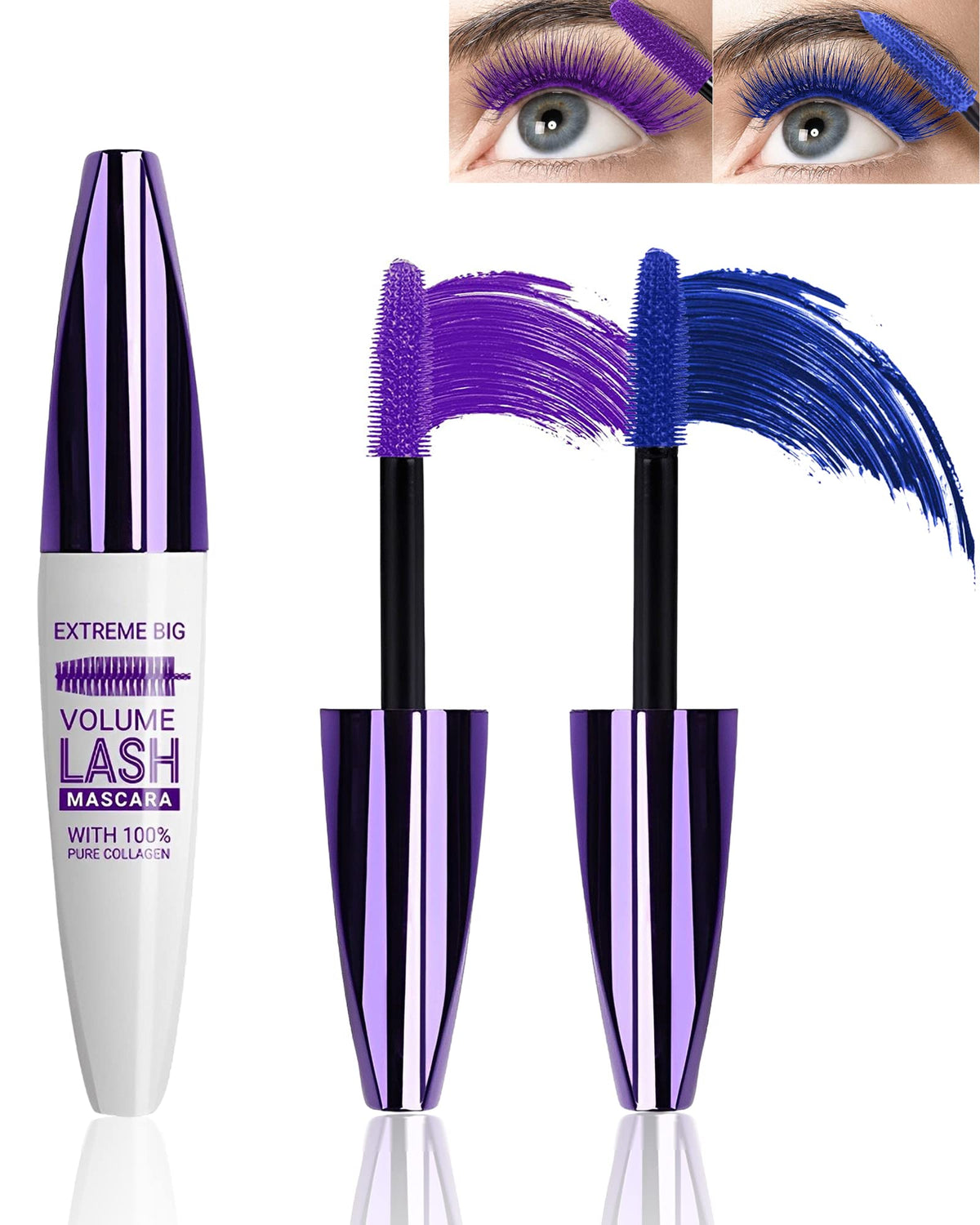 Lysdefeu 5D Colored Mascara Set - Blue Purple, Waterproof, Volumizing, Lengthening, 2Pcs