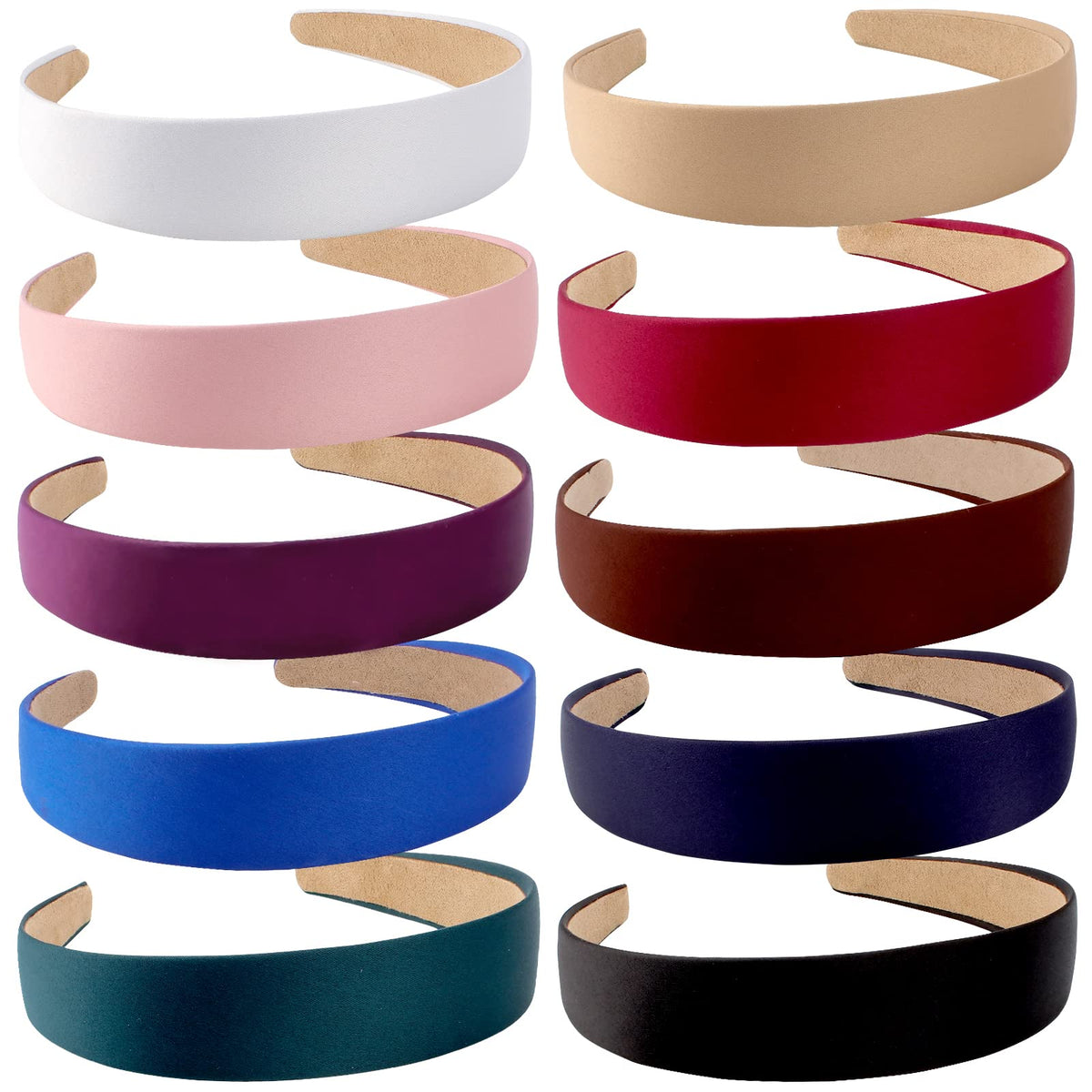 Wecoe 10 Pack Satin Headbands - Non-Slip Fashion Hair Bands For Women & Girls, Multi-Color