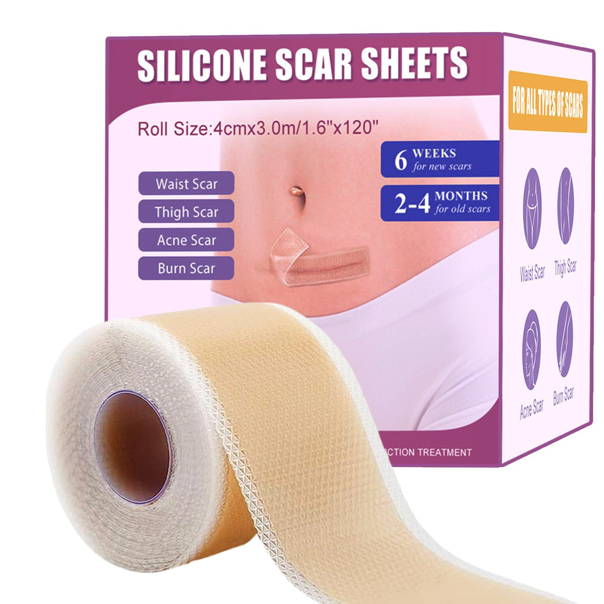 Hywmly Silicone Scar Tape Roll (1.6&quot; X 120&quot;) - Reusable Soft Scar Sheets For Surgical Scars