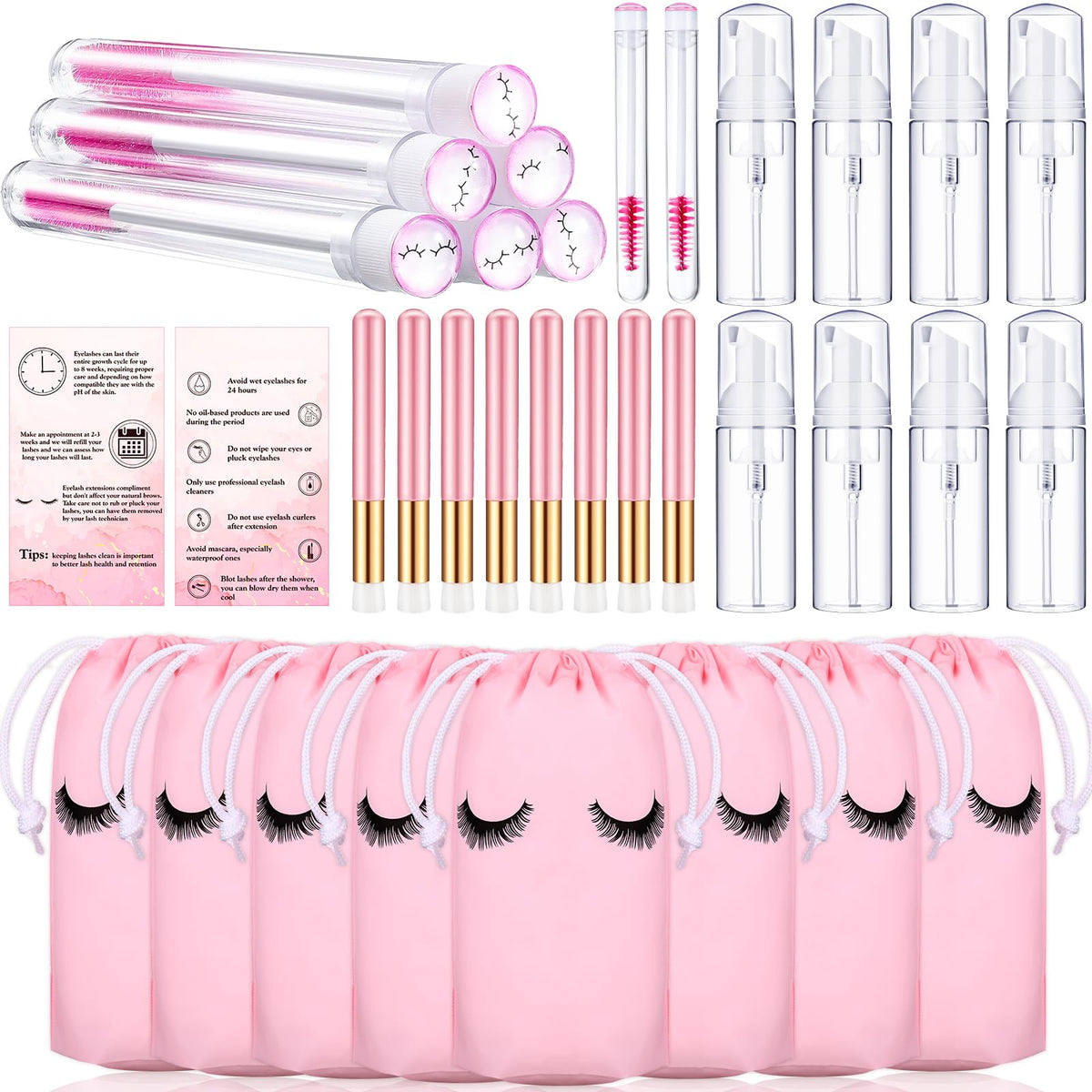 Remerry 8 Pcs Lash Shampoo Brushes Set With Disposable Tubes & Drawstring Bag - Eyelash Care