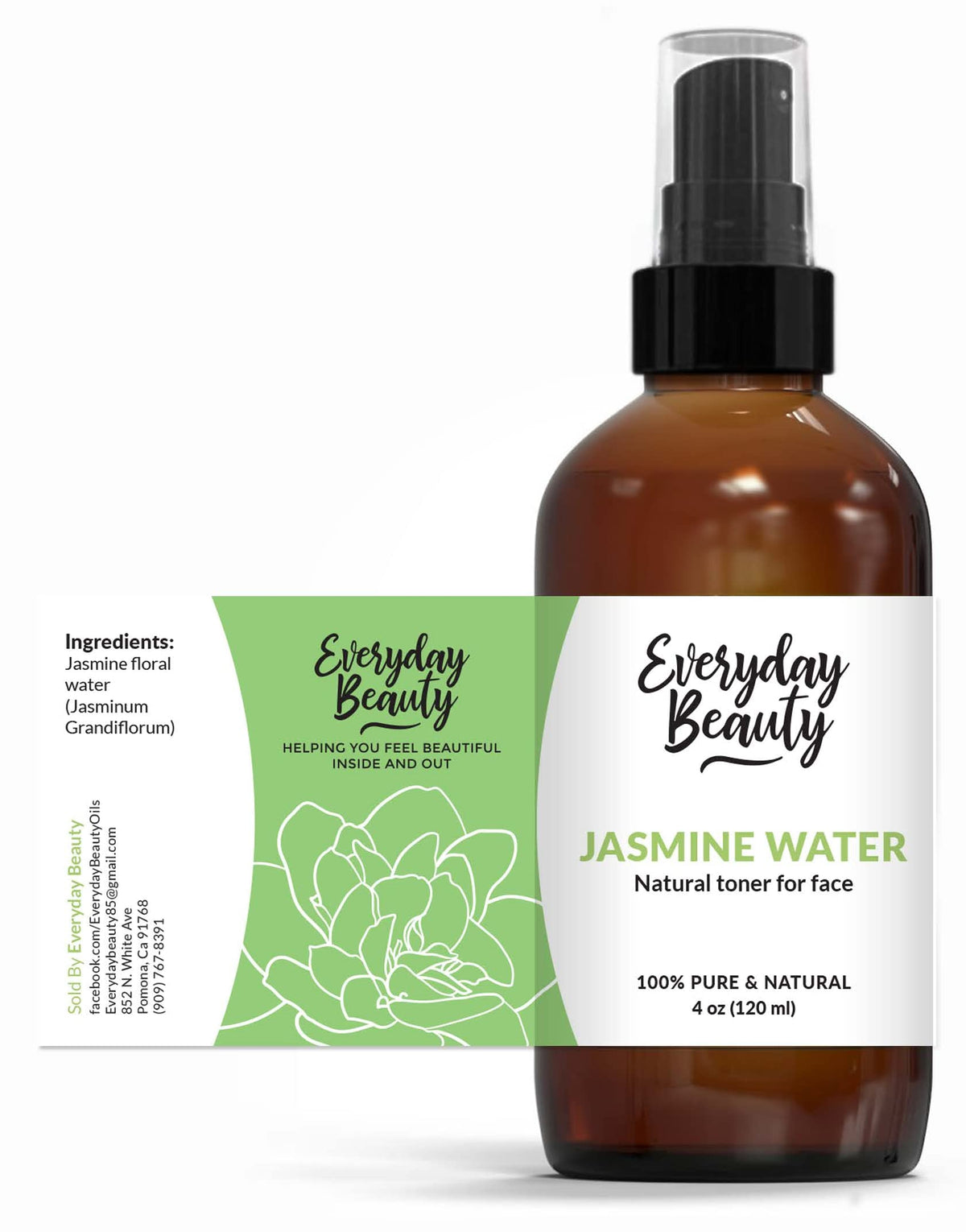 Everyday Beauty Jasmine Water Facial Toner - All Natural Hydrating Spray Mist, 4Oz