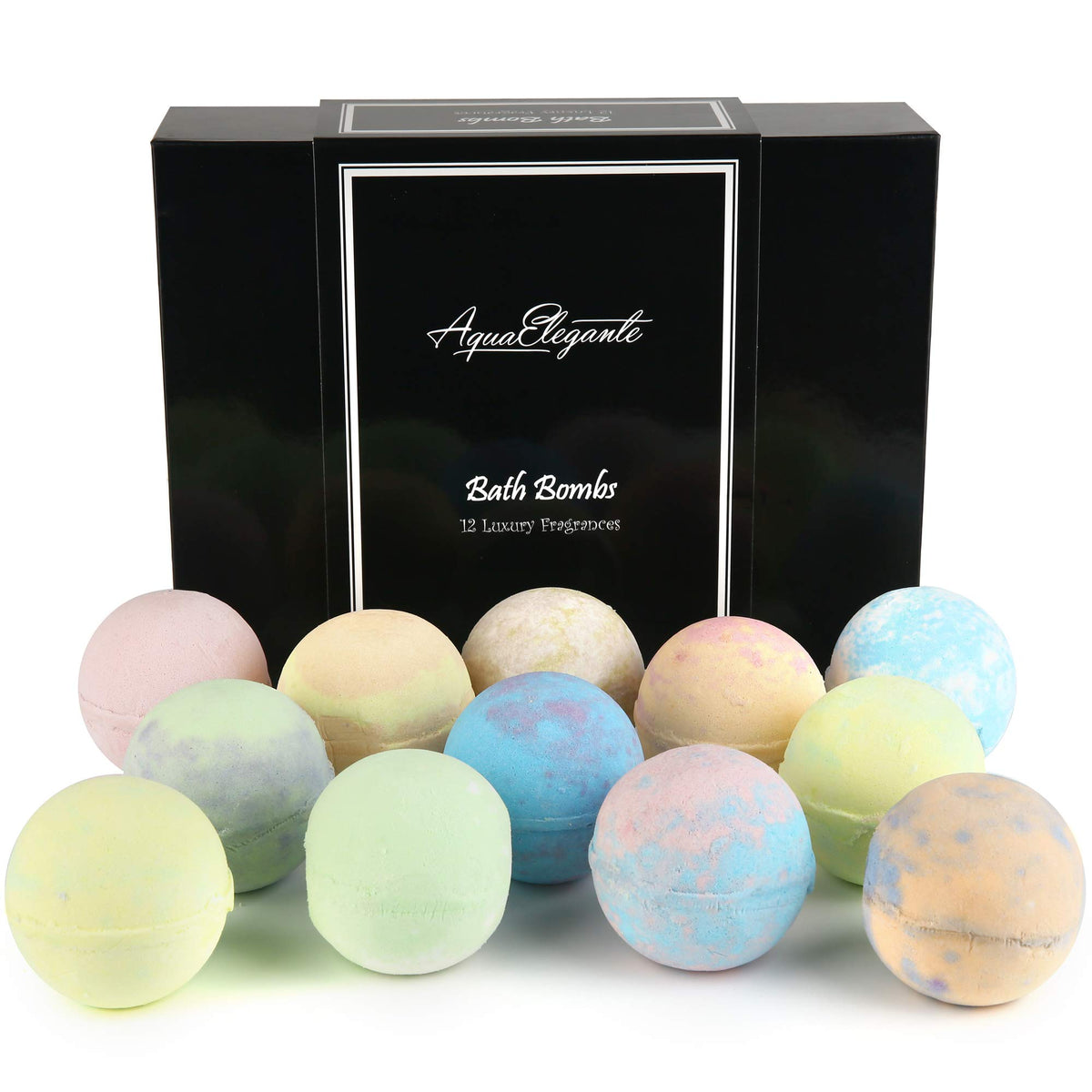 Aqua Elegante Luxury Bath Bombs Gift Set - 12 Large Vegan Bathbombs With Organic Oils