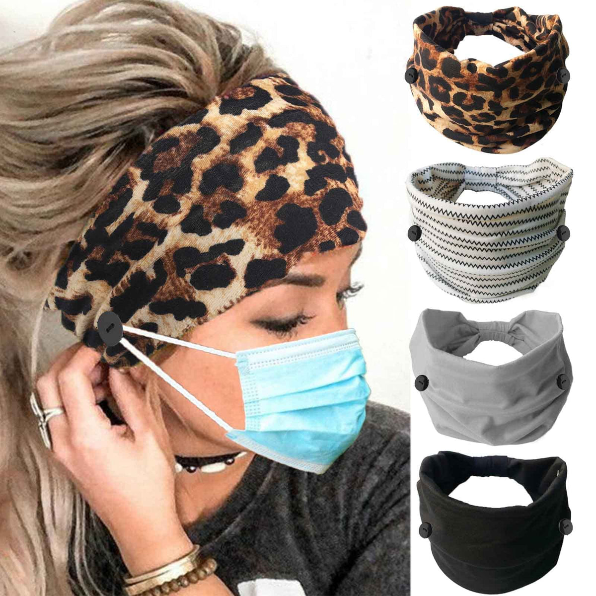 Olbye Leopard Wide Elastic Headband 4Pcs - Non-Slip Sports Hair Accessories for Women & Girls