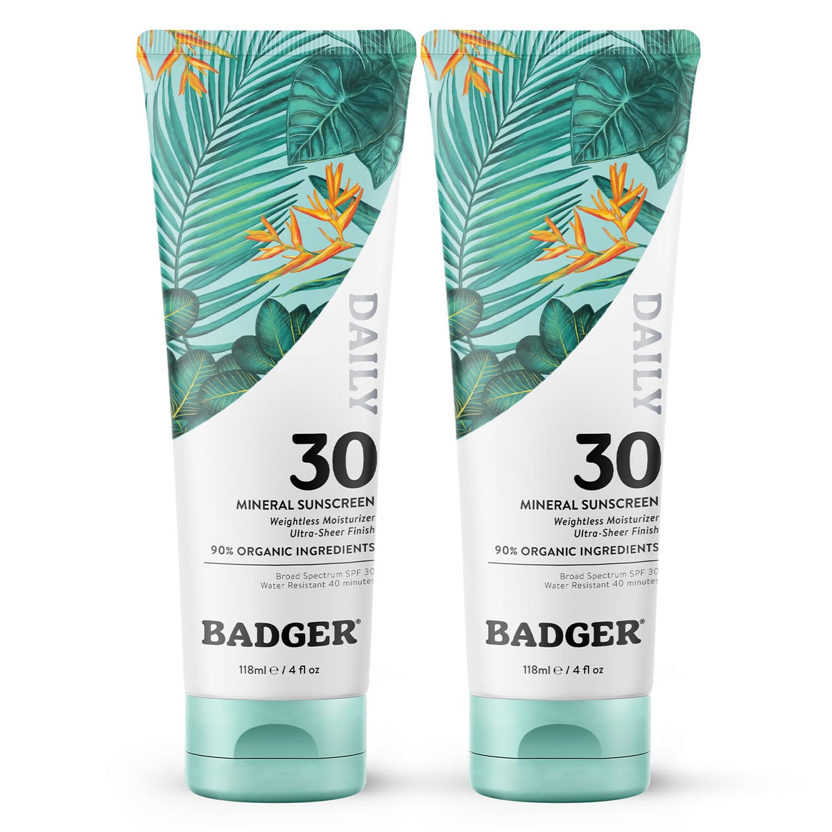 Badger Spf 30 Mineral Sunscreen Lotion, Organic & Vegan, Hydrating Moisturizer, 4 Fl Oz (2 Pack)