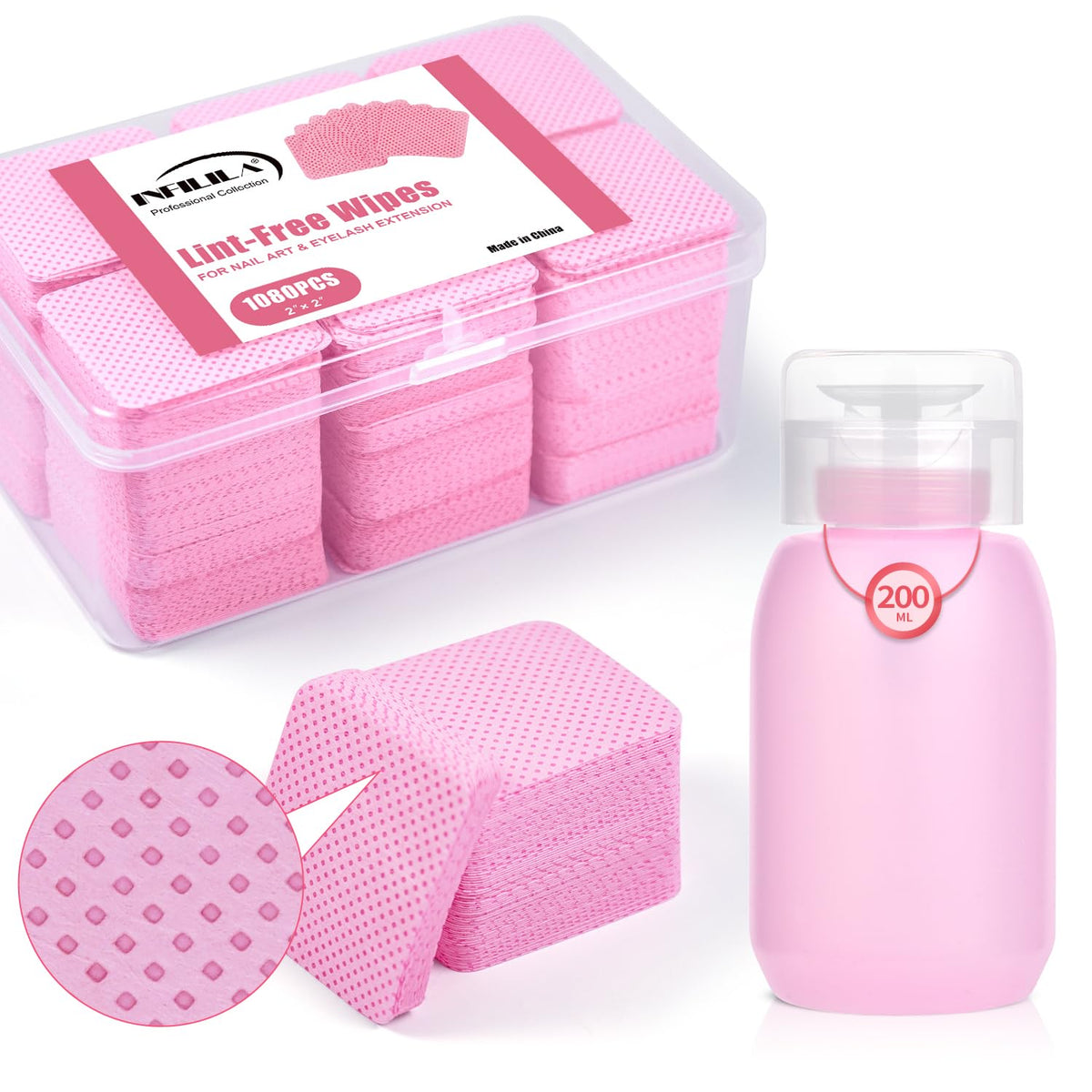 Nxj Infilila Pink Gel Nail Polish Remover Set With 1080Pcs Lint Free Wipes & Acetone Pump 