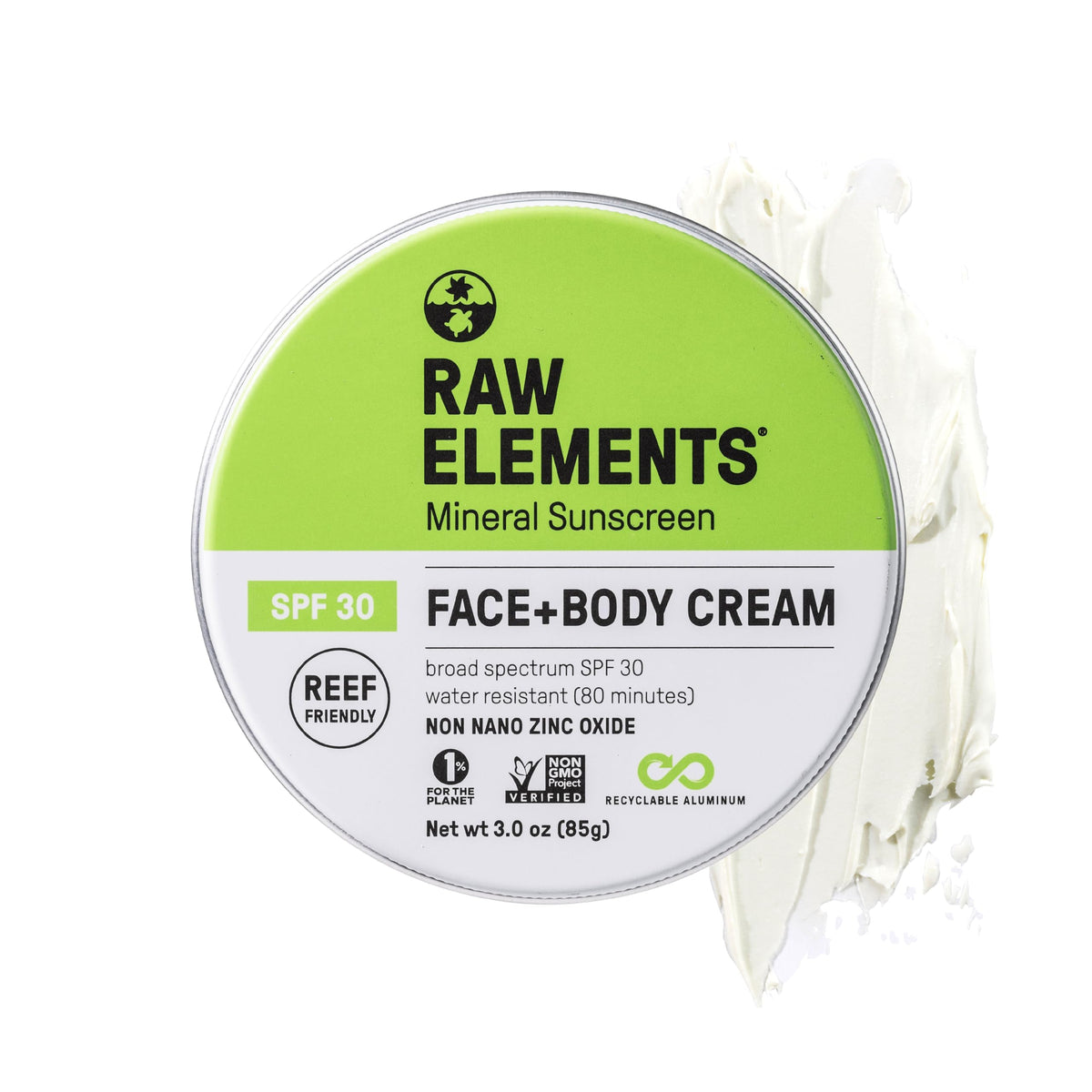 Raw Elements Spf 30 Mineral Sunscreen Tin, Organic, Water Resistant, Reef Safe, 3 Oz