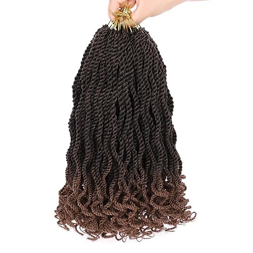 Leeven 14&quot; Ombre Brown Crochet Hair - 8 Packs Pre Looped Senegalese Twist Braids with Curly Ends