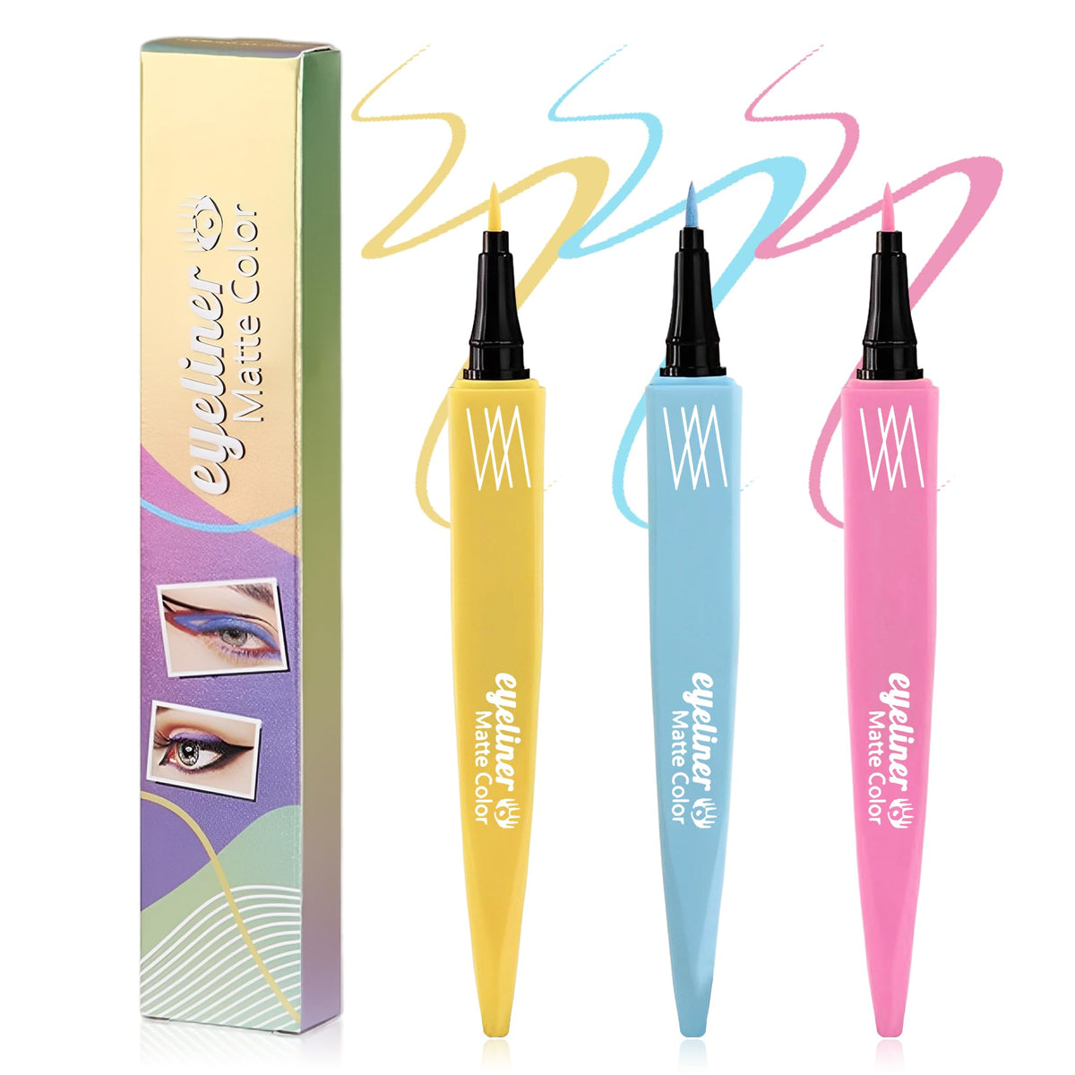 Lestpola Liquid Eyeliner Pen Set - Waterproof, Smudge Proof, High-Pigmented, 3 Colors