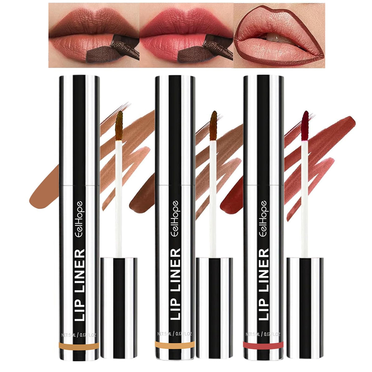 Pakivs 3Pcs Waterproof Lip Liner Set - Long Lasting Peel Off Lip Stain Matte For Women