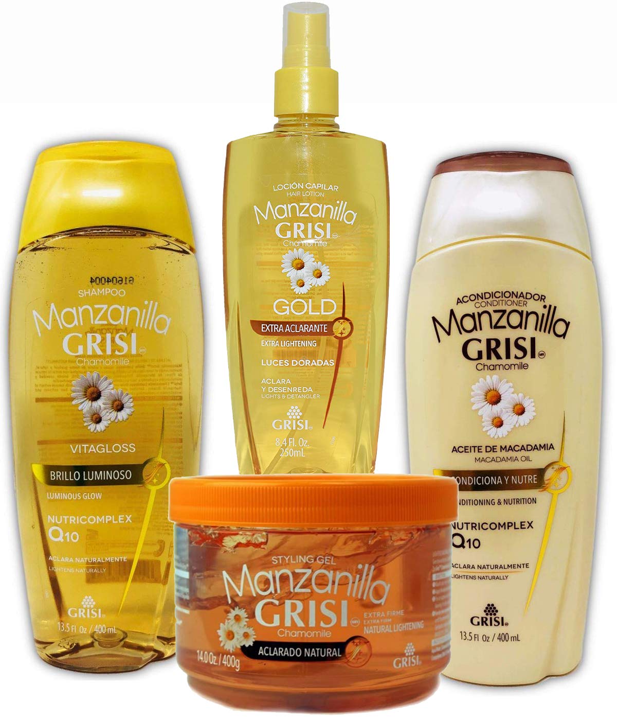 Grisi Manzanilla Grisi Premium Bathroom Bundle - Gel, Lightener, Detangler, Chamomile Set