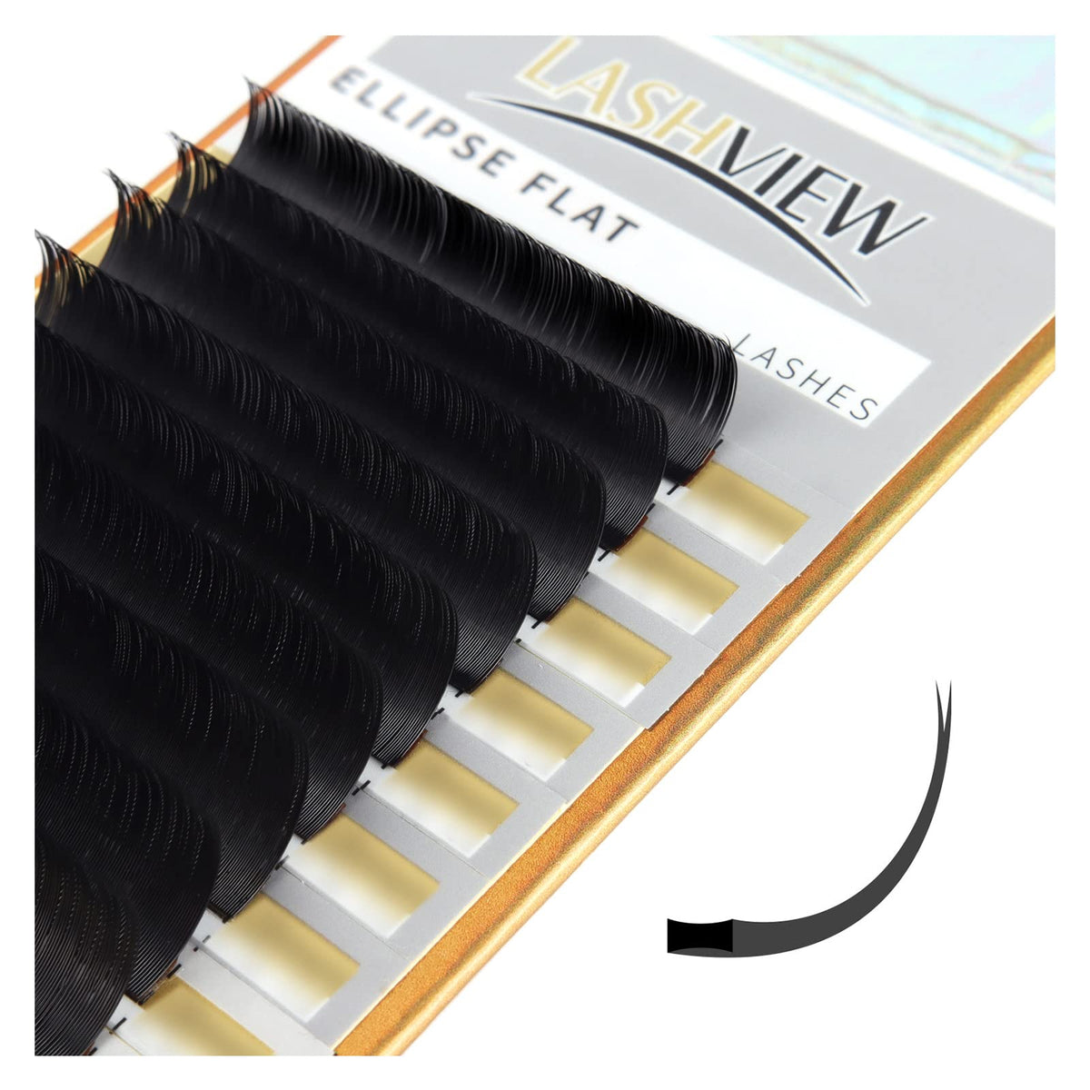 LASHVIEW 0.15mm C Curl Ellipse Flat Eyelash Extensions - 14mm Individual Lashes for Salon Use