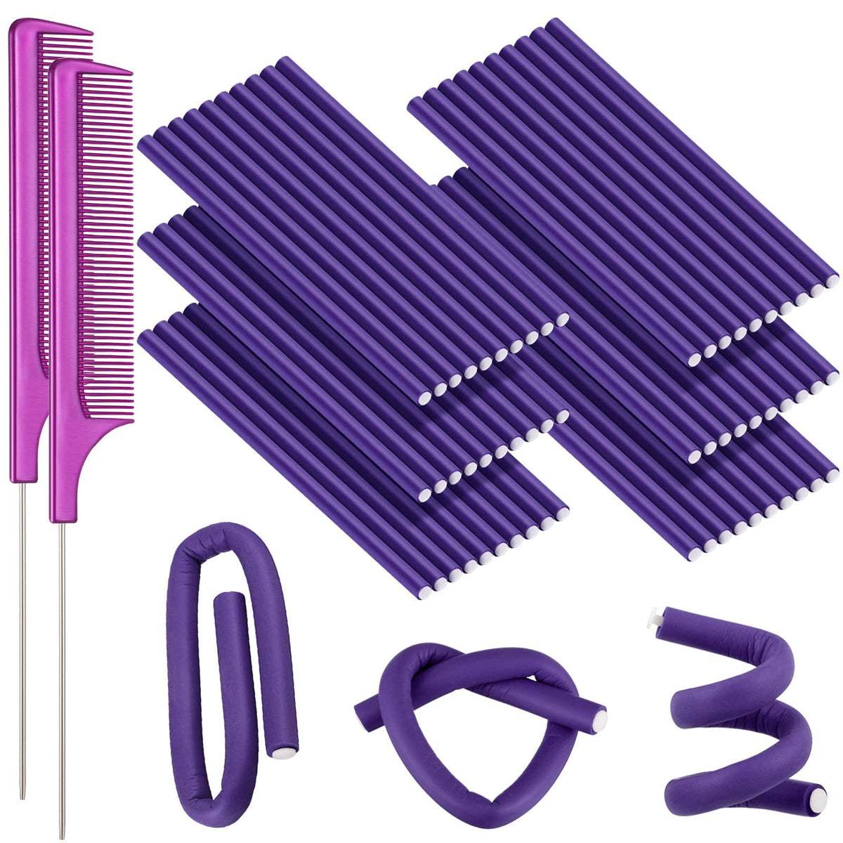 WILLBOND 60 Flexible Foam Curling Rods, No Heat Hair Rollers for Long/Short Hair, Purple