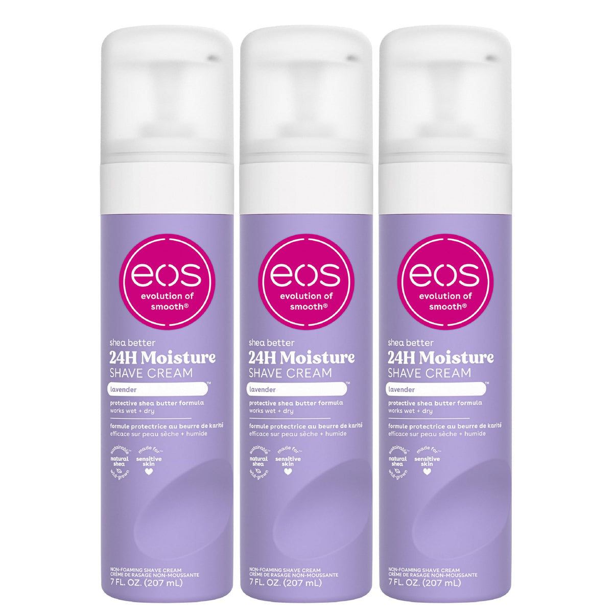 Eos Lavender Shea Better Shaving Cream, Women'S Skin Care, 24-Hour Hydration, 3-Pack