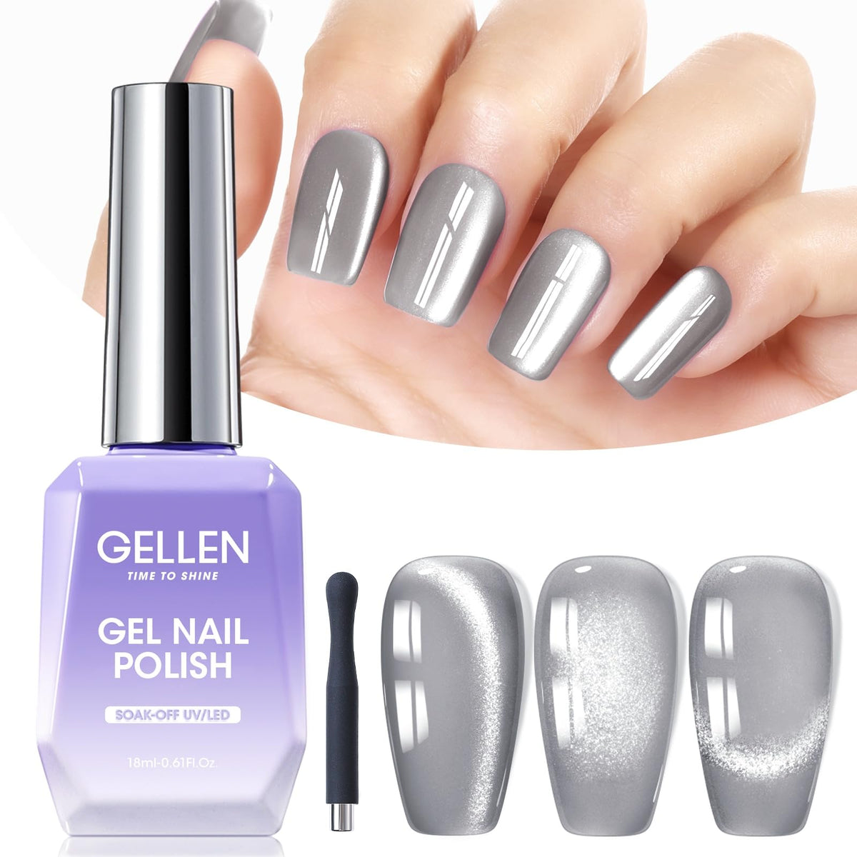 Gellen Cat Eye Gel Nail Polish 18Ml, Moonlight Silver Holographic Uv Gel For Nail Art