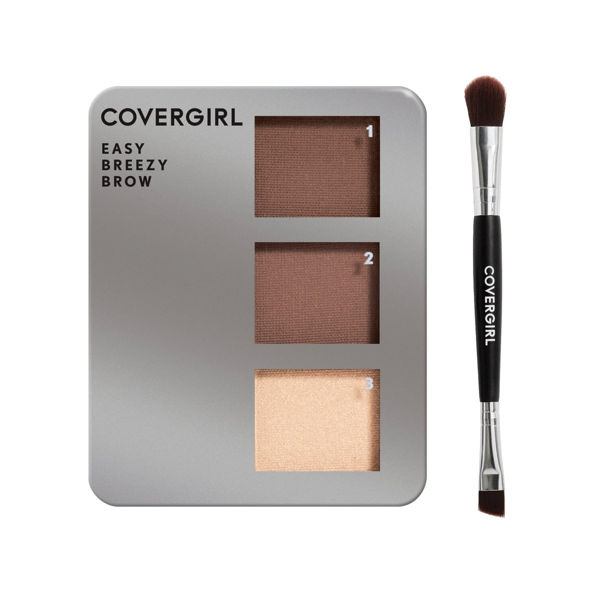 Covergirl Easy Breezy Brow Powder Kit - Honey Brown, 3 Shades, Double-Ended Brush, Cruelty-Free