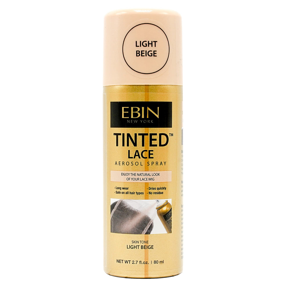 EBIN NEW YORK Tinted Lace Spray - Light Beige 2.7oz, Quick Dry, Water Resistant, Natural Look