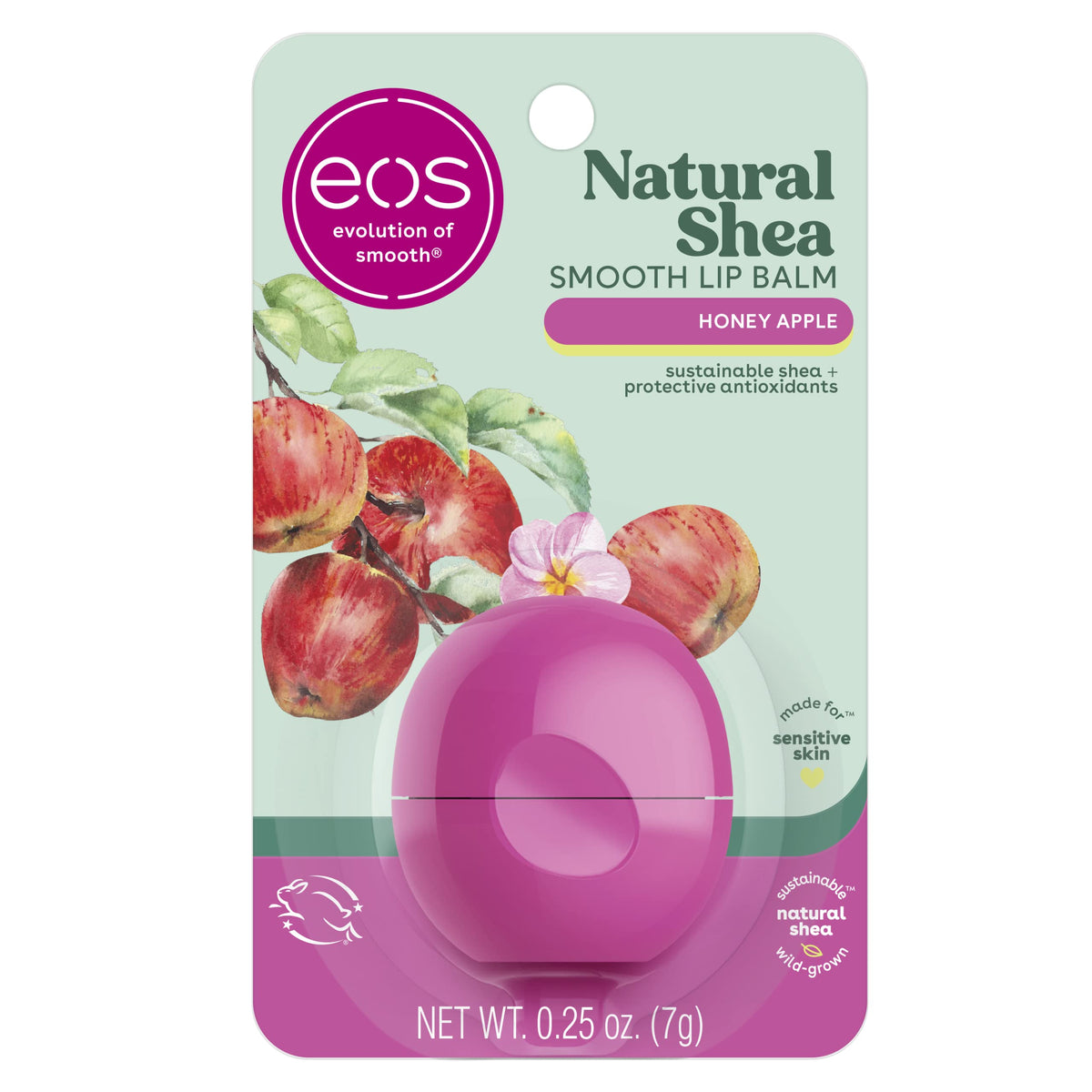 Eos Natural Shea Lip Balm - Honey Apple, 0.25 Oz, All-Day Moisture For Sensitive Skin