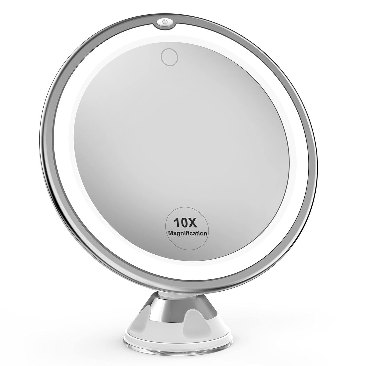 Venigo 10x Makeup Mirror with Touch Control, Suction Cup, 360° Rotation, LED Lights, White