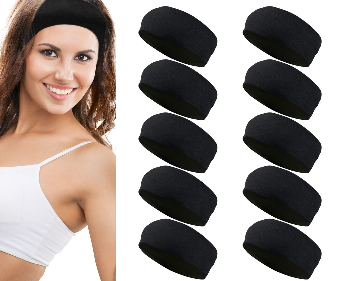 Styla Hair 10 Pack Black Non-Slip Headbands for Women - Spa, Sports, Yoga, Gym, Workouts