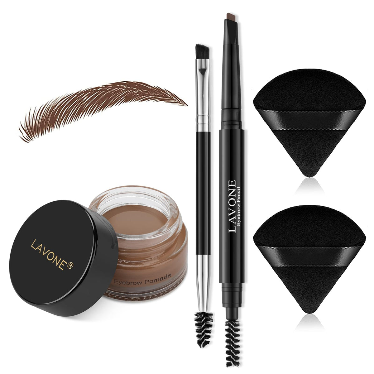 Lavone Waterproof Eyebrow Pencil Makeup Kit - Chocolate, Includes Pomade, Brush & Puff