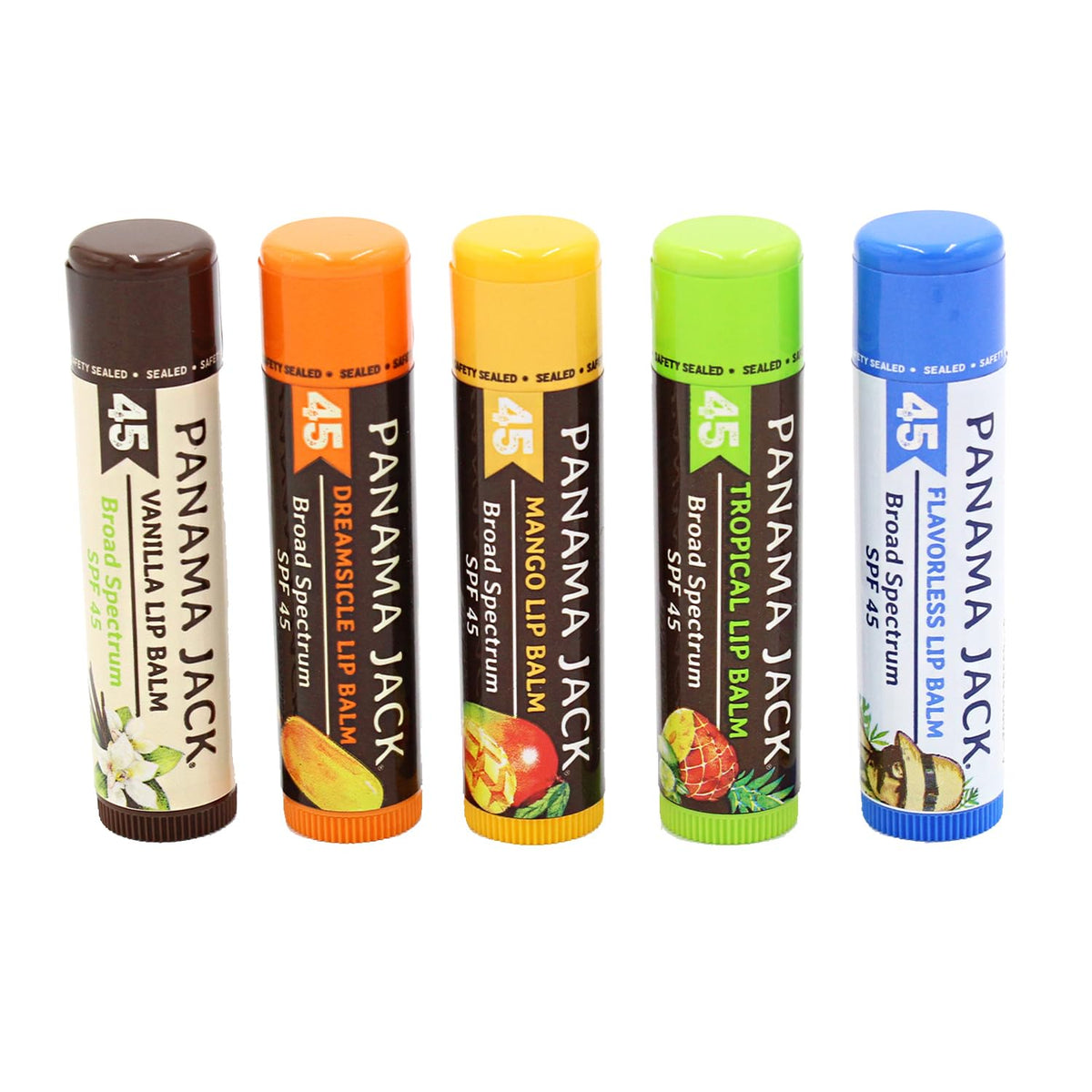 Panama Jack Spf 45 Sunscreen Lip Balm 5 Pack - Broad Spectrum Uva-Uvb Protection, Flavor Pack