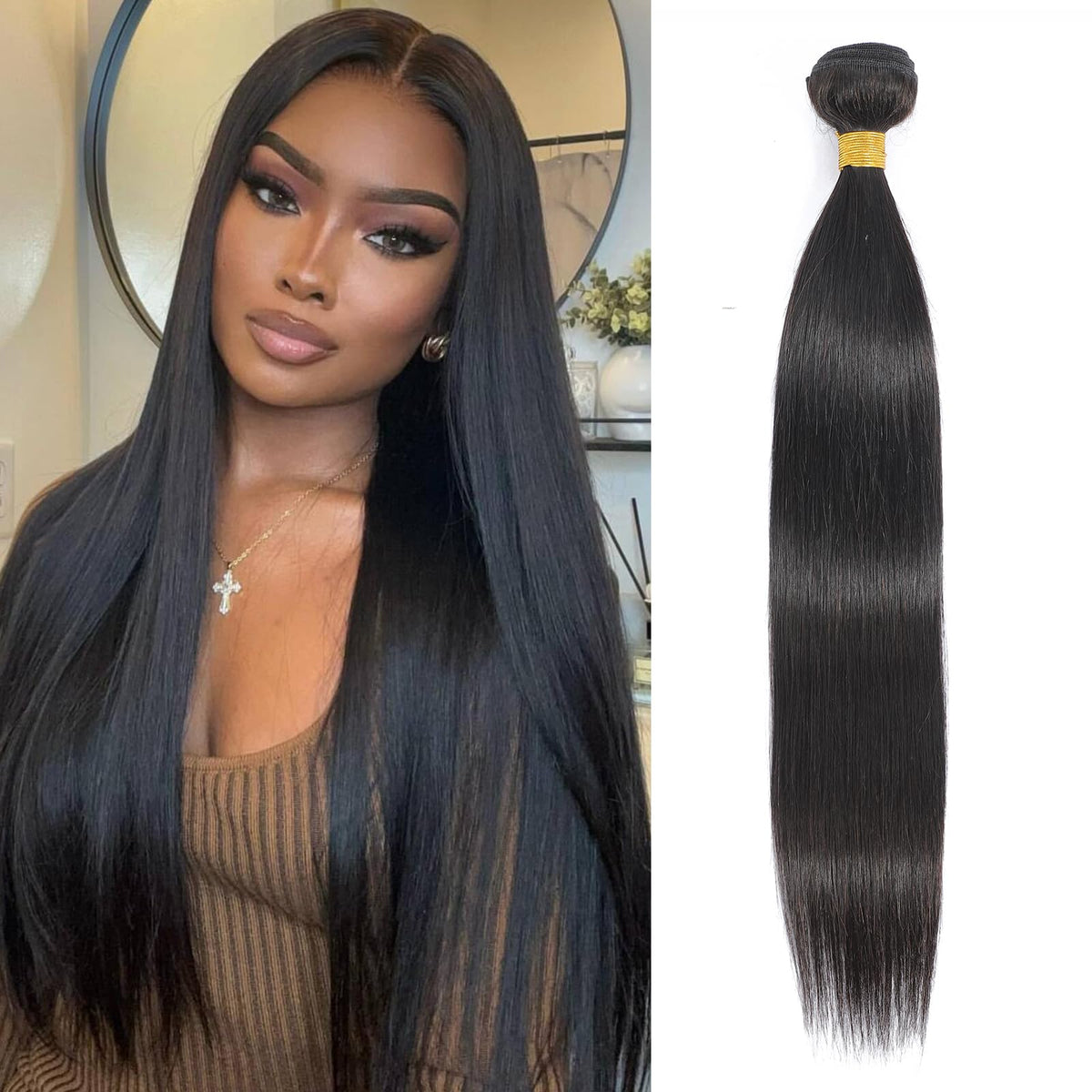 FASHION VILA 24&quot; Straight Bundles 10A Brazilian Human Hair Extensions for Black Women