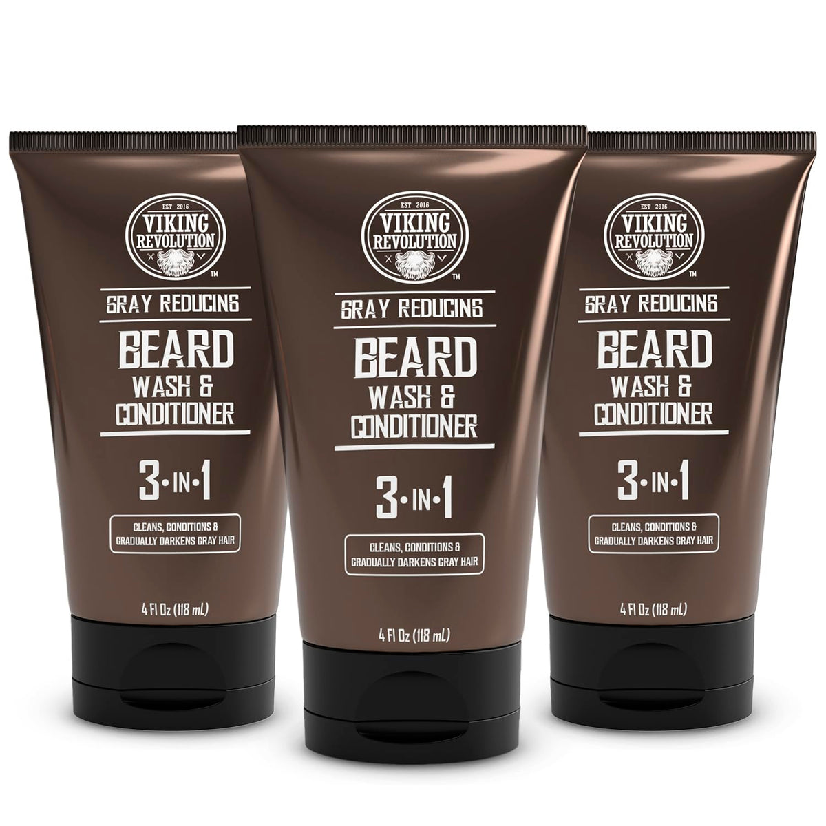 Viking Revolution Beard Dye For Men - Dark Brown, 3 Pack Grey Reducing Shampoo & Conditioner