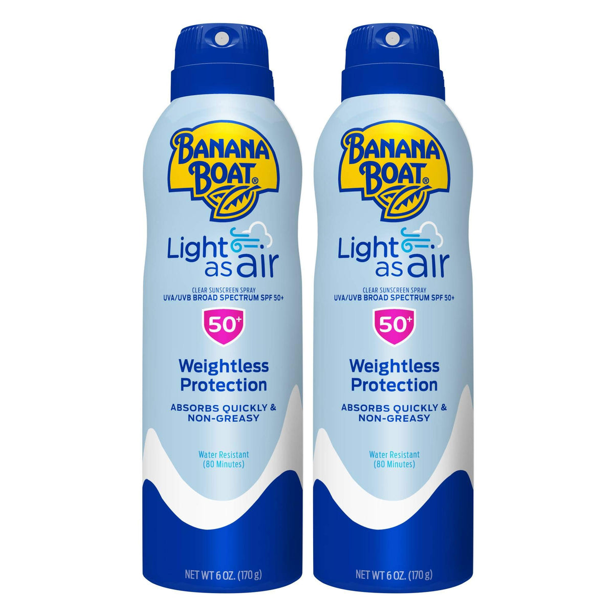 Banana Boat Light As Air Sunscreen Spray, Spf 50, 6Oz, 2 Count - Broad Spectrum Protection