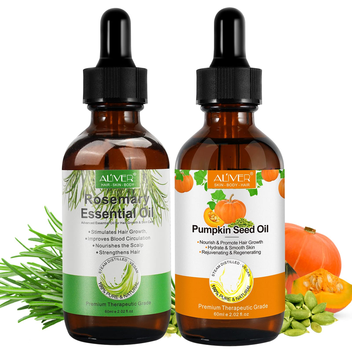 Generic Rosemary Oil & Pumpkin Seed Oil Kit - Hair Growth & Moisturizing Scalp Oil, 4 Fl Oz