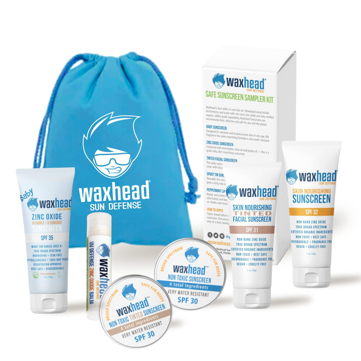 Waxhead Sunscreen Sampler Box - Spf 30 Non-Nano Zinc Oxide, Biodegradable, 6 Piece Set