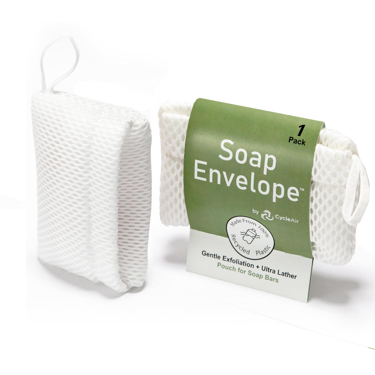 Soap Envelope 100% Recycled Soap Saver Pouch - Loofah Bath Scrubber & Exfoliator, White