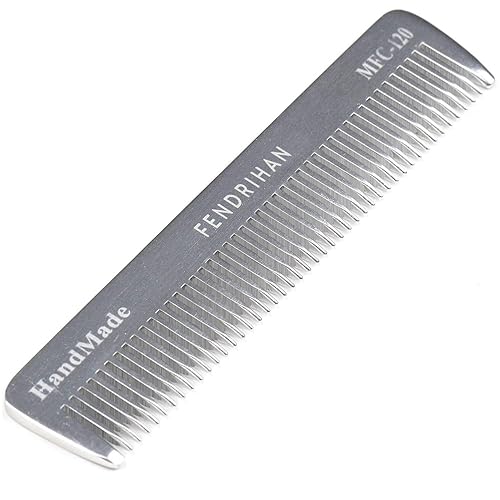 Fendrihan 4.6&quot; Metal Fine Tooth Barber Pocket Grooming Comb - Silver Gray