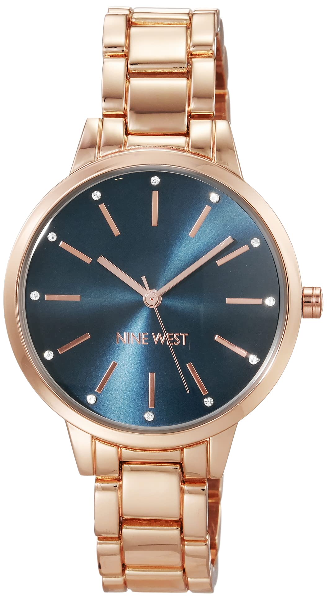 Nine West Rose Gold Japanese Quartz Dress Watch With Metal Strap, Model Nw/2098Nvrg