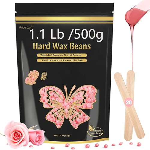 Auperwel Wax Beads for Hair Removal, 1.1LB Painless Hard Wax for Sensitive Skin, Rose