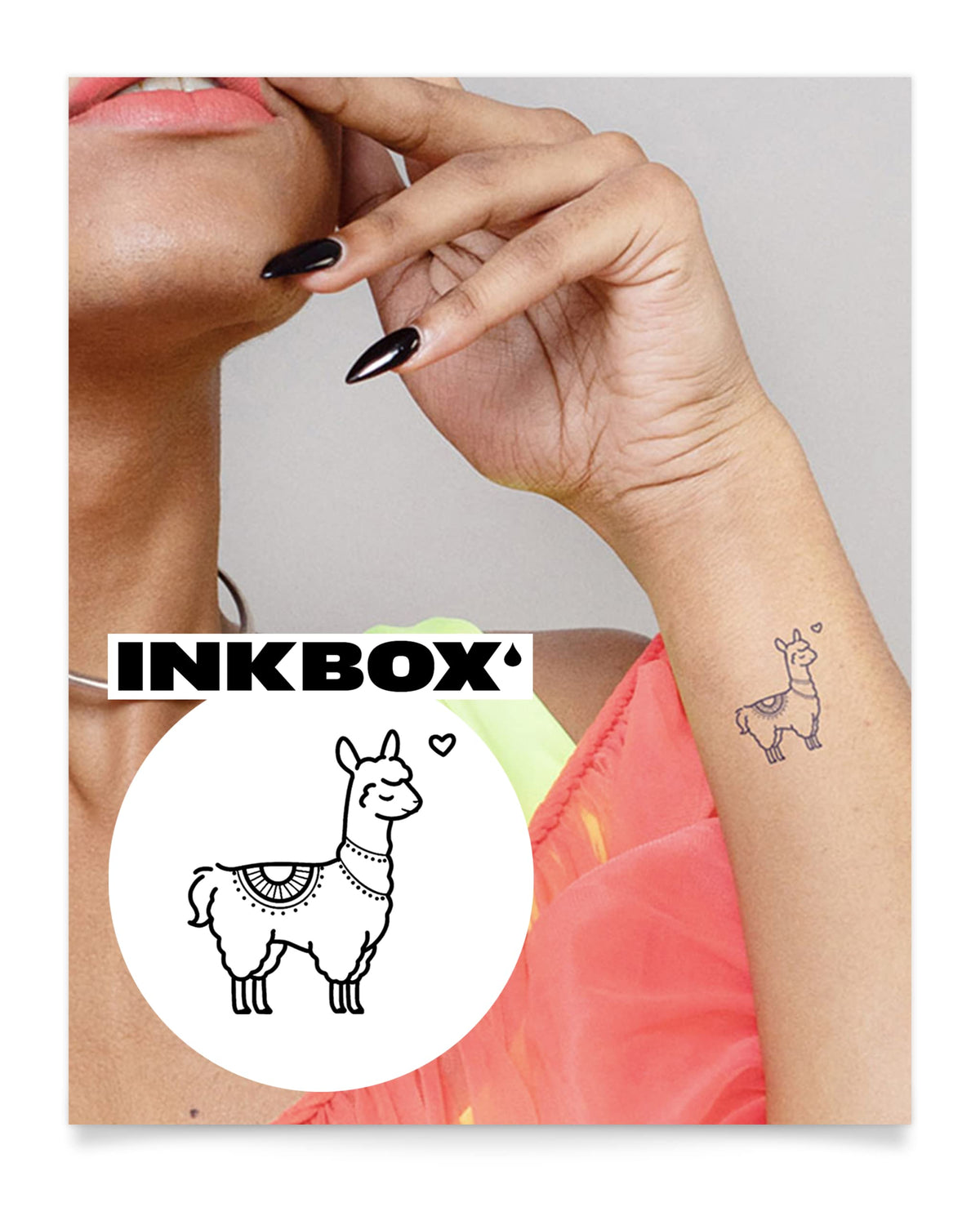 Inkbox Llama Jingle Temporary Tattoo - Semi-Permanent, Water-Resistant, 2X2 In, Lasts 1