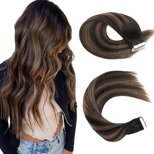 Sassina 20&quot; Invisible Seamless Tape-in Hair Extensions, Dark Brown to Chestnut Brown, 50g 20pcs