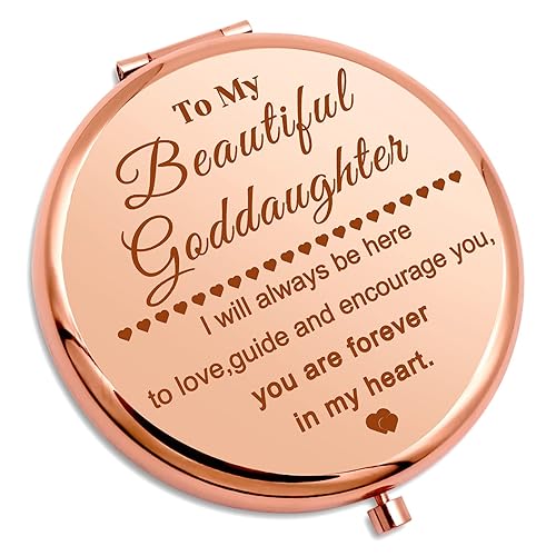 Gevody Rose Gold Compact Makeup Mirror - Inspirational Goddaughter Gift for Birthday & Graduation