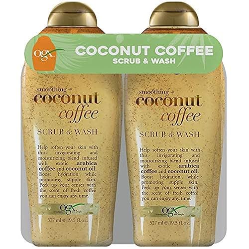 Ogx Coconut Coffee Body Scrub & Wash, 19.5 Fl Oz (Pack Of 2) - Exfoliating & Hyd