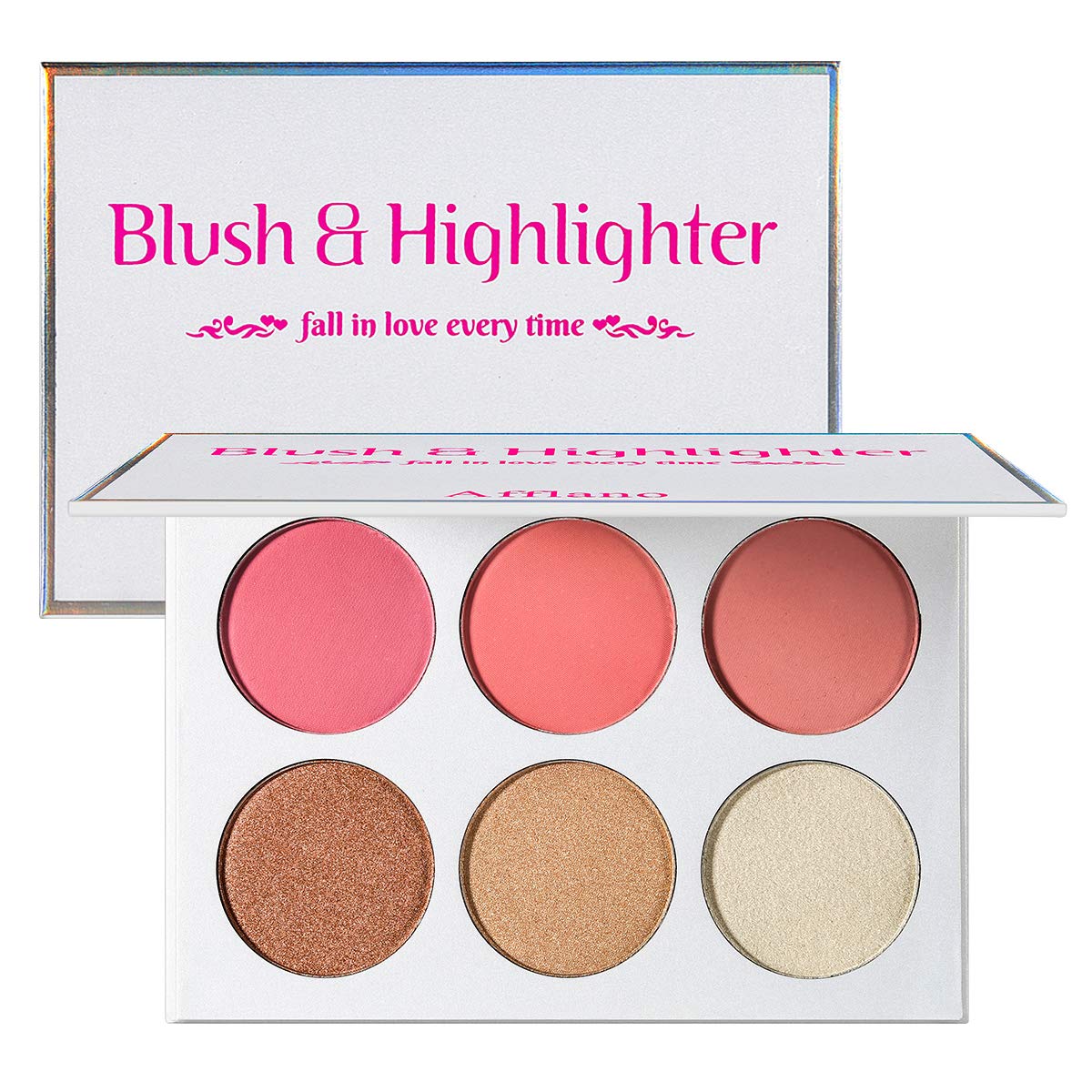 De'Lanci Blusher & Illuminator Powder Contour Set - 6 Vegan Highlighter & Bronzer Palettes