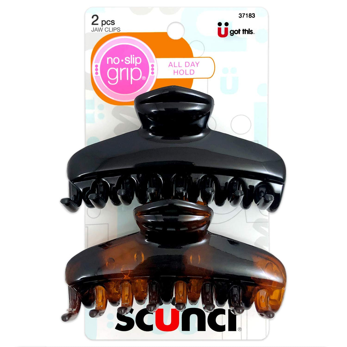 Scunci No Slip Jaw Clip - 2 Pack, Black Hair Clips For Strong Hold And Style