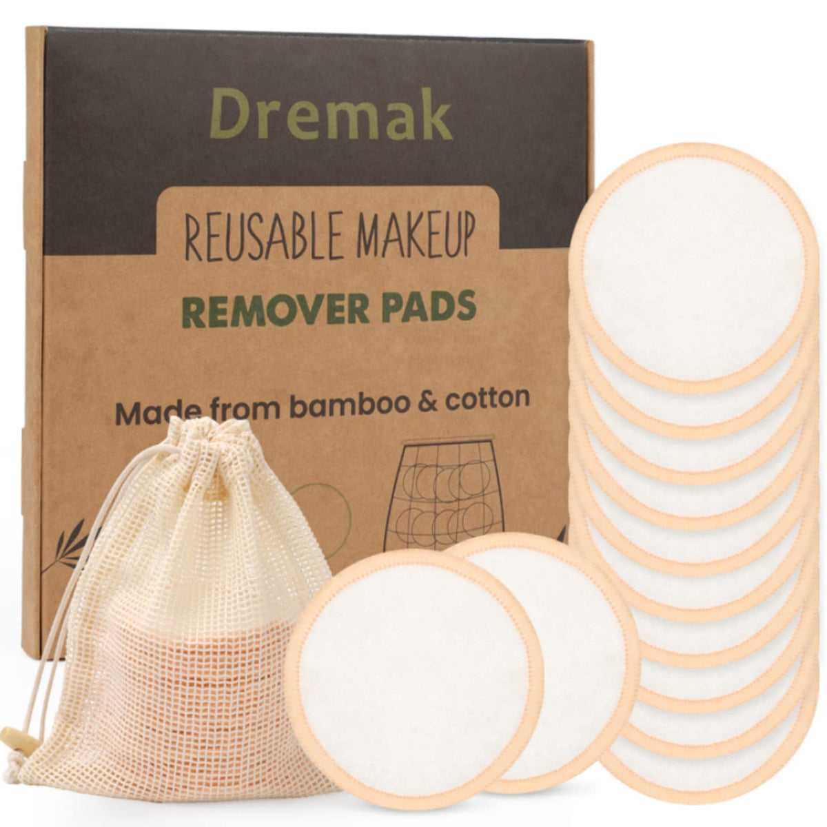 Dremak Reusable Makeup Remover Pads - 12 Washable Velvet Cotton Rounds, Eco-Friendly, Gift Set