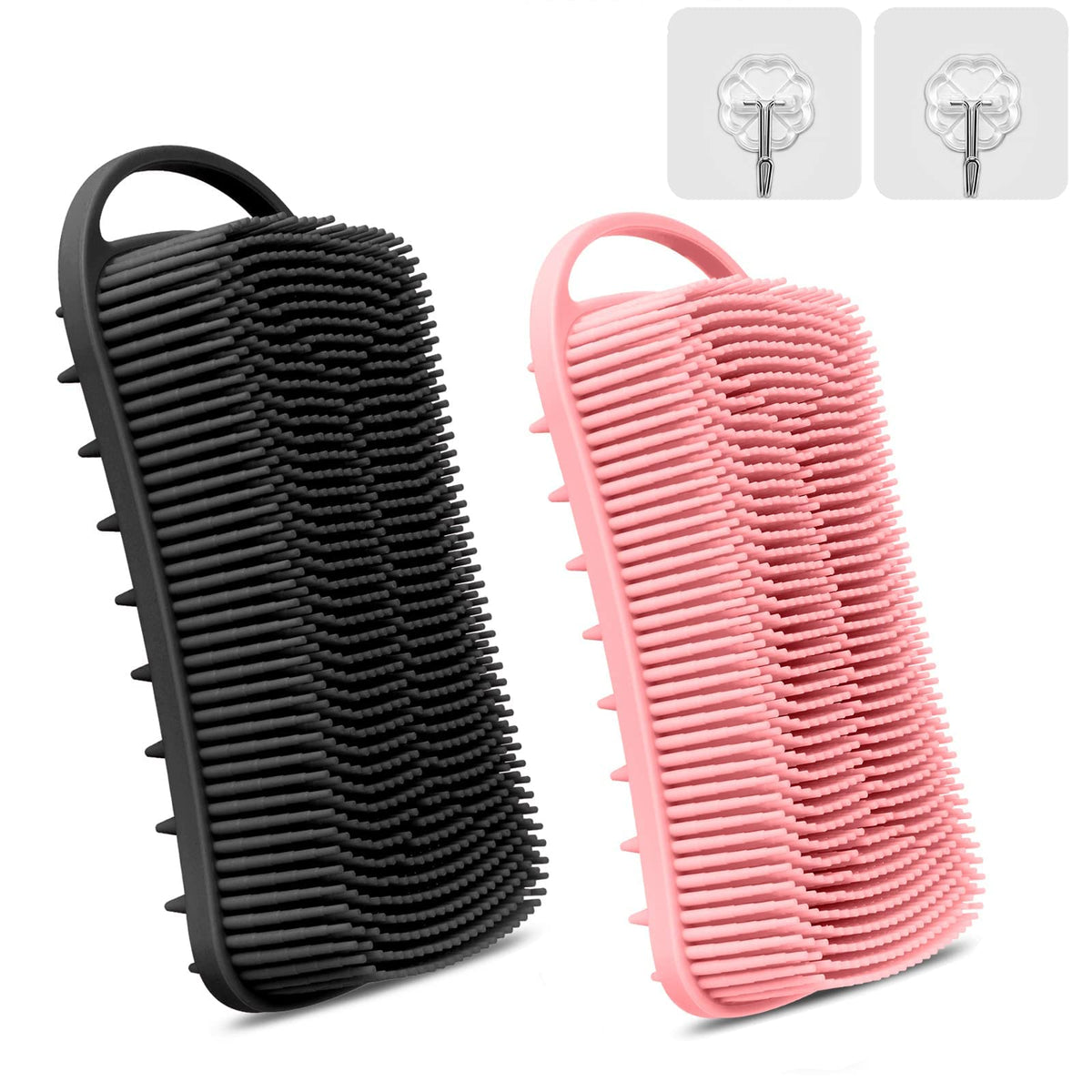 Yealife Silicone Body Scrubber & Scalp Brush - 2 In 1 For Shower, Black & Pink, Easy Clean