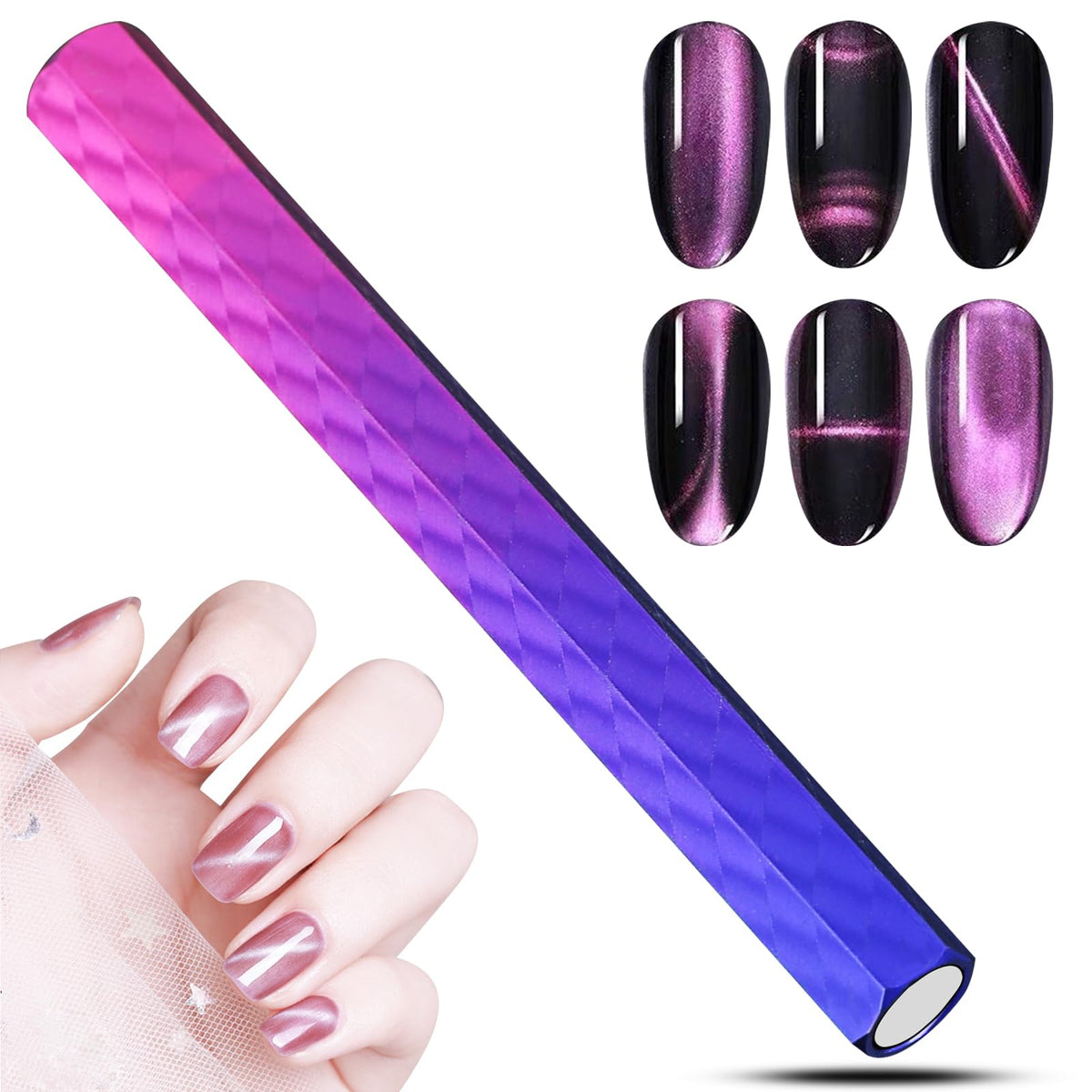 C12Rtive Cat Eye Magnet Tool - Double-Ended Hexagon Nail Magnet For Gel Polish, Blue-Red Gradient