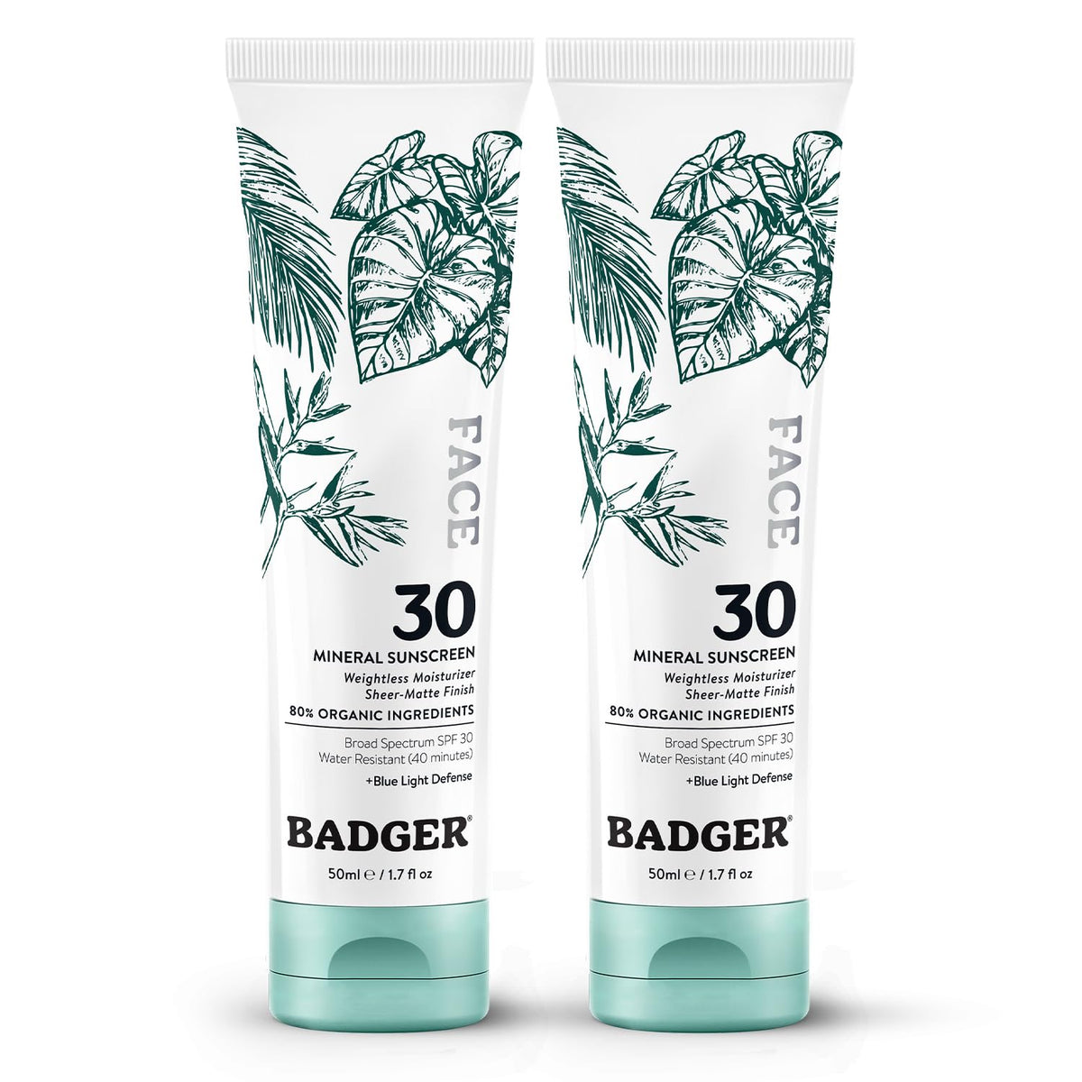 Badger Mineral Face Sunscreen Spf 30, Vegan, Unscented, Lightweight, 1.7 Oz (2 Pack)